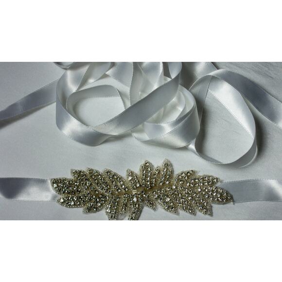 White Rhinestone Skinny Belt Wedding Sash Bridal Rhinestone Belt Prom Party Belt - Picture 4 of 6